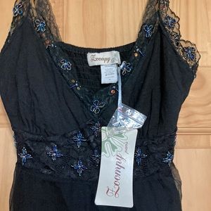 NWT Sequin Black Flowy Long Tank w/ Beads